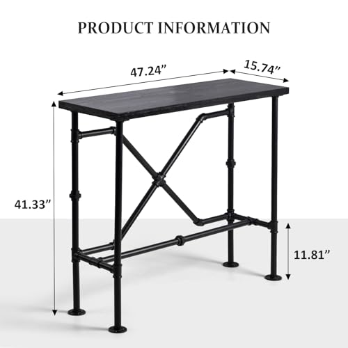 BOKKOLIK 41.3inch High Pub Table Industrial Rectangle Narrow Bar Table for Living Room Kitchen Vintage Console Table for Entryway Hallway Metal Pipe and Wood Design