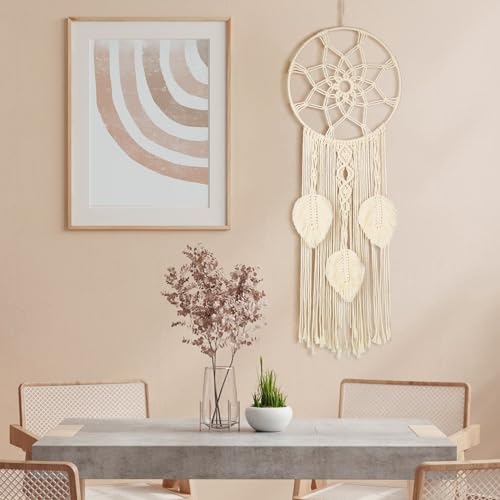 Nice Dream Dream Catchers for Bedroom Adults Boho Wall Decor Large Macrame Wall Hanging with 3 Woven Leaves Tassels Home Decoration - Thumbnail 7