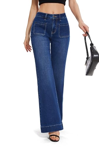 FLYING BANANA Women's Flare High Waisted Bell Bottom Wide Leg Jeans Baggy Stretch Trendy Denim with Pockets2