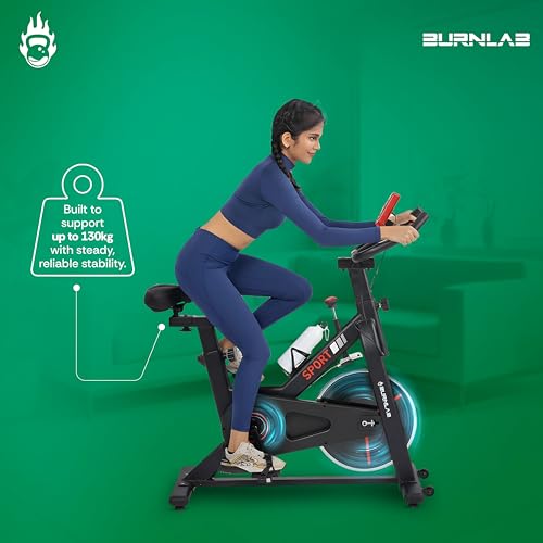 Image of Burnlab Core Spin Spin Bike| 6 kg Heavy-duty Flywheel | LED Screen Display | Pulse Sensor |2Pc Crank | Silent Belt Drive System | Bottle Holder | Anti-slip Pedals and Comfortable Seat | Max User Weight 120kg | Home Workout & Cardio| DIY Installation (Black and Red)