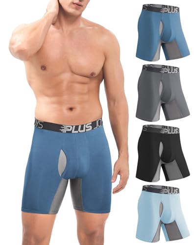 Boxer Briefs for Men Pack Breathable Mesh, Men's Underwear Moisture Wicking, Boxers for Men Pack 4 with 3D Pouch Long Leg