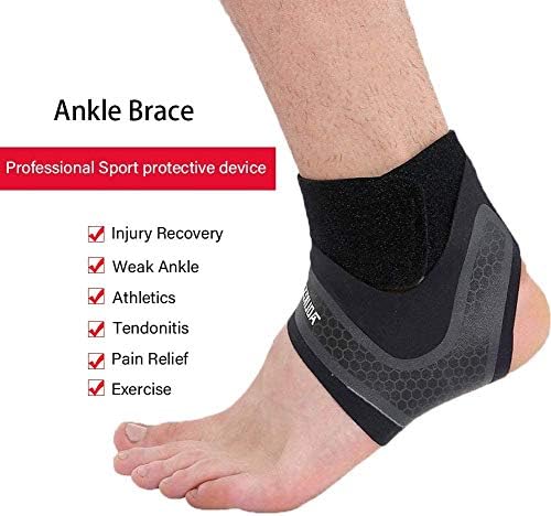 1 Pair Left+Right Ankle Support for Men Women, eYotto Neoprene Breathable Elastic Adjustable Ankle Brace, Compression Ankle Wrap Strap for Sprained Foot Sleeve Plantar Fasciitis, Running, Basketball