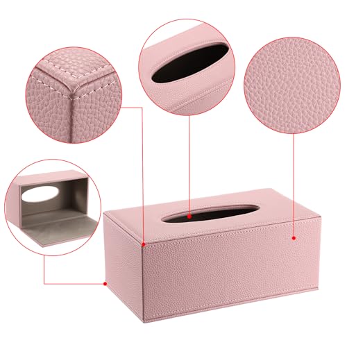 Sumnacon Tissue Box Cover Rectangle Tissue Box Stylish PU Tissue Box Holder with Magnetic Bottom, Decorative Leather Tissue Holders for Living Room Bathroom Home Office, Pink, Small by Sumnacon - Image 4