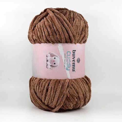 Image of Cuddly Velvet Chenille Yarn, Super Soft Fluffy Bulky for Knitting Crocheting Crafting Blanket Amigurumi, Durable for Shedding, 3.53 Ounces (100 Gram) 109 Yards (100 Meters) (Cocoa)