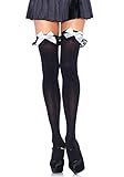 Leg Avenue Women's Opaque Thigh-High Stocking With Chiffon Ruffle And Satin Bow
