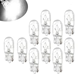 Shakas 10 PCS Car T10 168 192 12V 5W Instrument Indicator Light, 0.36" x 1" High Temperature Resistant Quartz Glass Flat Foot Halogen Width Indicator Light, Lighting Accessories, for Cars (White)