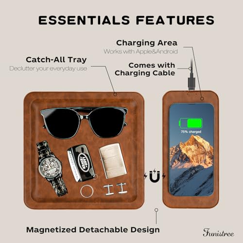 Gifts for Men Dad Husband Fathers Day from Daughter Son Wife, PU Leather Wireless Charging Station and Valet Tray, Mens Presents, Unique Boyfriend Anniversary Birthday Gifts for Him from Girlfriend