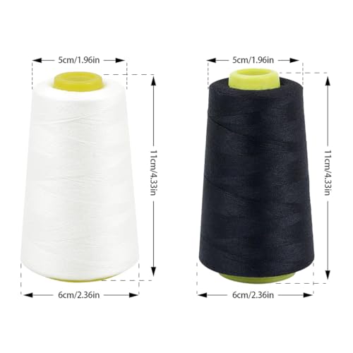 Qury Nähgarn-Kegel-Set, je 2740 m, 4 Stück, hochfeste Polyester-Fadenspulen zum Nähen, Quilten, Overlock, Merrow (Schwarz, Weiß)