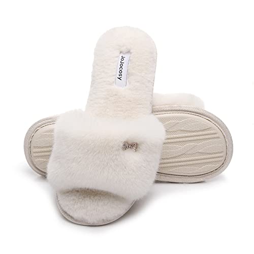 JOJOCOSY Rabbit Model Lady’s Comfortable Fuzzy Memory Foam Scuff Women’s Fashion Plush Peep-Toe Relaxing Indoor Slippers (White, Small)