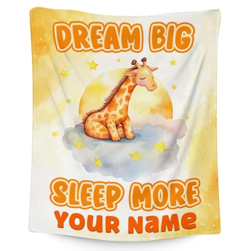 Custom Giraffe Blanket, Cute Soft Throw Gifts for Women, Cozy Flannel Throw Blankets for Bed Living Room, Yellow 60"x80"
