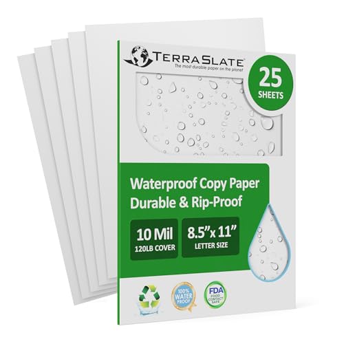 TerraSlate Premium Rain/Weather/Waterproof Paper, 10 MIL 8.5 x 11 Inches, Bright White, Durable Printer Paper (25 Sheets)