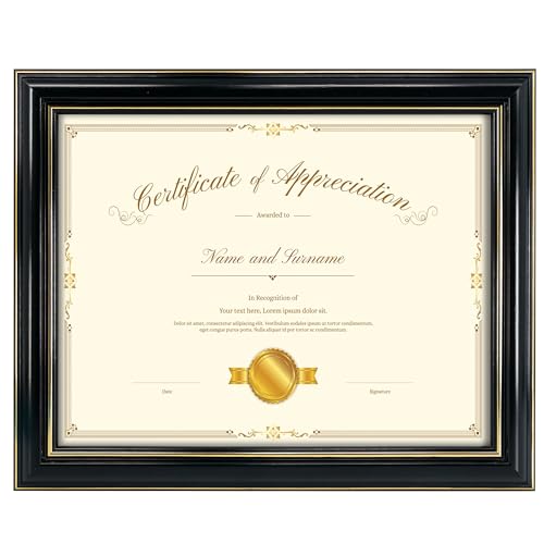 Hodeframe 8.5x11 Wood Diploma Frame, 8-1/2 x 11 Frame,Black