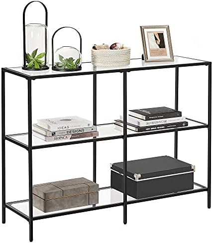 VASAGLE Console Table, Sofa Table with 3 Shelves, Tempered Glass Shelf, 30 x 100 x 73 cm, Steel Frame, Modern, for Hallway Living Room Bedroom, Black LGT027B01
