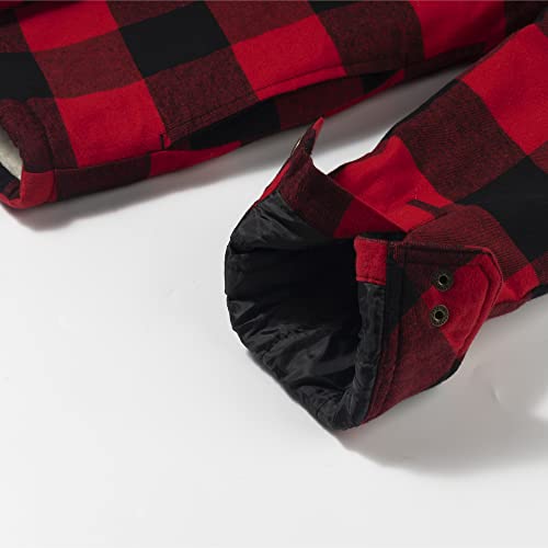 COEVALS CLUB Men's Flannel Jacket Sherpa Lined Quilted Cotton Snap Button Up Long Sleeve Shirts Hooded Coat4