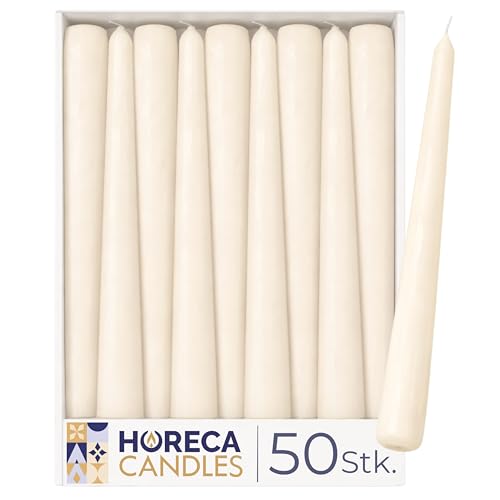 Horeca Candles - Spitzkerzen – Elfenbein Ø 2,3 x 25 cm - 50er Set Leuchterkerzen für Kerzenhalter - 7,5 Stunden Brenndauer - Tropffrei, Rauchfrei, Duftfrei Horeca Candles - Spitzkerzen – Elfenbein Ø 2,3 x 25 cm - 50er Set Leuchterkerzen für Kerzenhalter - 7,5 Stunden Brenndauer - Tropffrei, Rauchfrei, Duftfrei
