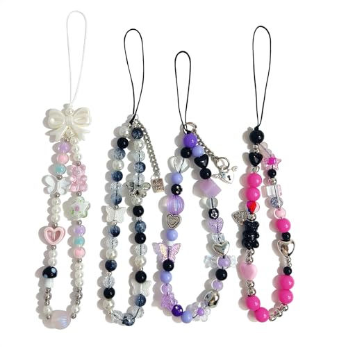 AGEN KGEN Phone Charms Cute Beaded Phone Lanyard Wrist Strap Aesthetic CellPhone Keychain Cute PhoneCharms for Women (4x Colorful Style)