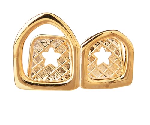 Gold Tone 2 Open Grillz Teeth for Top and Bottom LS20 2OF G miniatura 1