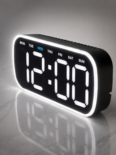 Image of AERYS Digital LED Wall Clock & Table Clock with1 Year Warranty Large Display, Dual Alarm, Day Display, Perimeter Night Light, Snooze, 12 /24H Format, USB Powered for Bedroom, Office & Living Room