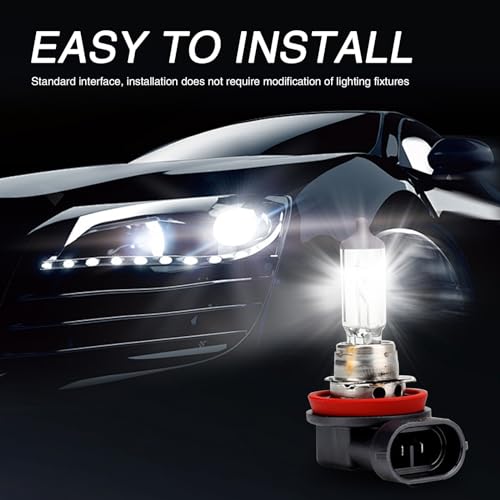 awlbed 2 PCS Car Halogen Fog Light Bulb, 12V 55W Waterproof Glass Vehicle Spotlights Replacements, Universal Automotive High Beam Lighting Accessories for Truck SUV Car (White Light #H11)
