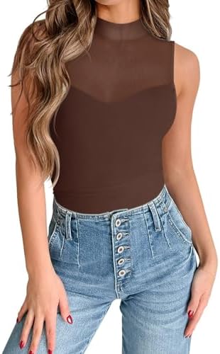 Women's Mock Neck Tank Top - Sleeveless Double Lined Tight Basic Shirt For Summer