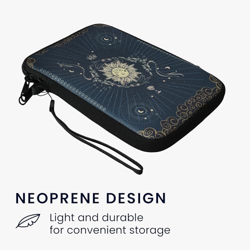 kwmobile Neoprene e-Reader Pouch Size 6\" eReader - Universal eBook Sleeve Case with Zipper, Wrist Strap - Dark Blue/Yellow/Black - Thumbnail 6