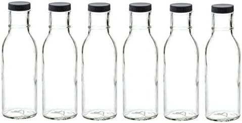 Nakpunar 12 oz 250 ml Wide Mouth Empty Glass Bottles for Oil, Sauces, Milk, Water, Beverages (6, Black Plastic)