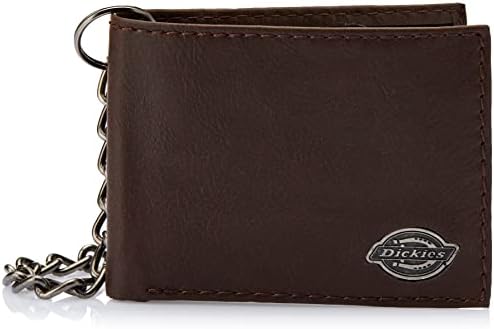 Dickies Men's Bifold Chain Wallet-High Security with ID Window and Credit Card Pockets, Rich Brown, One Size
