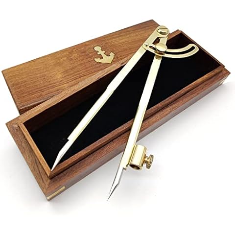 5MoonSun5's 8 Inch Large Pencil Marking Compass Circle Leather Scratch Compass Maker Scriber Marking Wing Divider, Ideal for Drawing Circles, Scribing Wood Metal, Drafting,Map Plotting with wooden box Cover