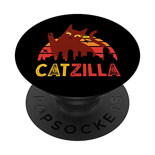 Vintage Catzilla Japonais Coucher de Soleil Style Chat Amant PopSockets PopGrip - Support et Grip pour Smartphone/Tablette avec un Top Interchangeable Cover