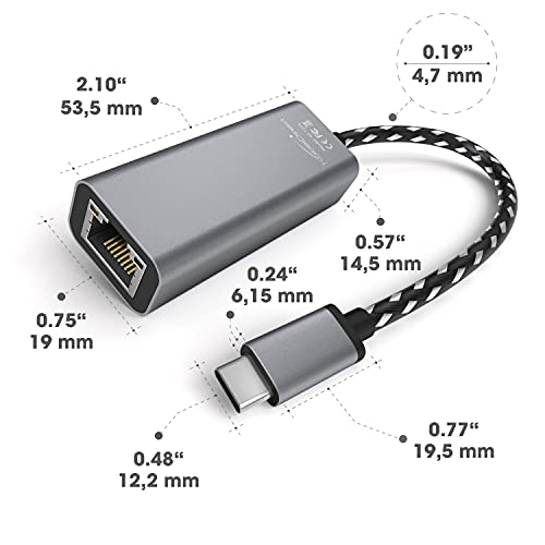 KabelDirekt – USB C Ethernet Adapter mit bruchfestem Vollmetall-Gehäuse (USB-C-Stecker auf RJ45 LAN-Buchse, stabiles Netzwerk/Internet für Notebook/Macbook/Tablet mit 1 Gigabit/s, 10 cm Kabel)