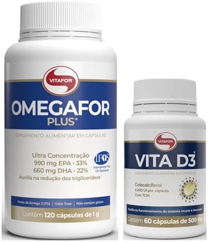 Kit 1 Omegafor Plus 120 Cps + 1 Vitamina D3 60 Cps Vitafor