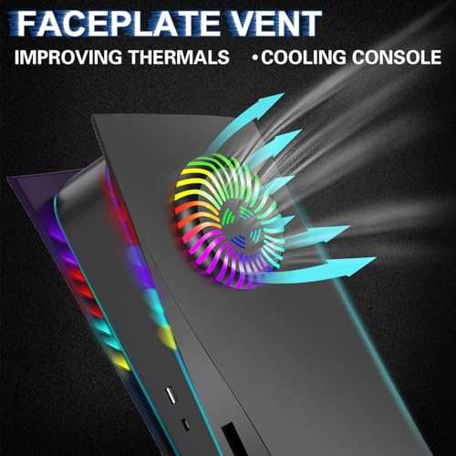 2020 PS5 Console Cover Plates for PS5 Disc Edition with Vent & RGB LED Light Strip Accessories, Replacement Shell ABS Hard Anti-Scratch Dustproof Protective Skin Faceplate for PlayStation 5, Black by Crotrain - Used condition - Image 3