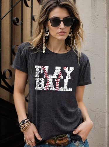 Play Ball T Shirt for Womens Baseball Mama Graphic Tees Summer Short Sleeve Casual Tops4