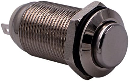 Latching Push Button Switch, URTONE UR129, 1NO ON-Off DC/AC 36V 2A Metal Shell Suitable for 12mm 1/2" Mounting Hole (Silver)