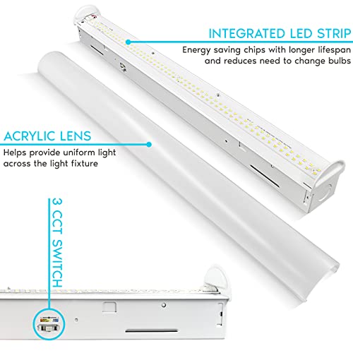 Luxrite 2Ft Slim Led Shop Light, 20W, 2600 Lumens, Linear Strip Light Fixture, 3 Color Selectable 3500K-5000K, 0-10V Dimmable, Damp Rated, Flush Mount Ceiling Light, Ul Listed - Garage, Workshop #TOP2