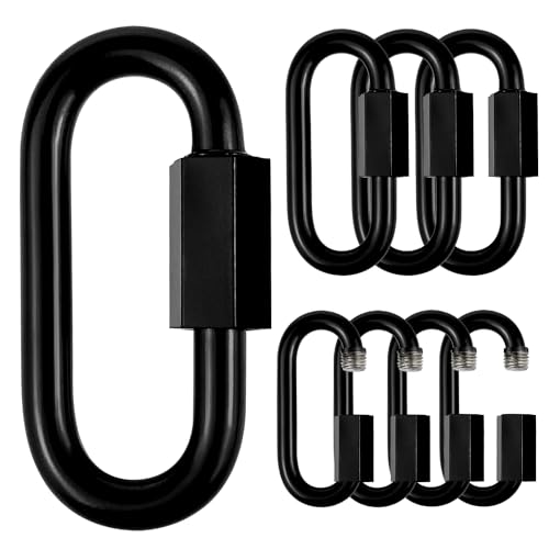 8 Pack Heavy-Duty Chain Hooks Quick Links - 304 Black Stainless Steel 3/16\" Locking Carabiner Anti-Rust Chain Connector Quick Link for Towing,Swing,Shade Sail,Bird Toys,Capacity 648lb