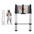 Multi-Purpose Extension Ladder 8.5ft Aluminum Telescoping Ladder Attic Ladder, 8 Steps, Folded Height 2.4ft, Weight 14.3lbs, Easy to Transport and to Store, 330lbs Max Load, EN131 Certificate