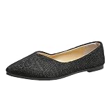 WOFANLULY Zapatos planos de ballet para mujer, zapatos de ballet de punto a rayas puntiagudas, Black, 39.5 EU