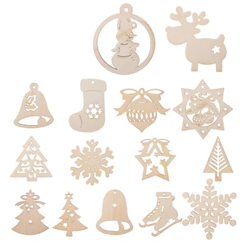 Kesote 30 Adornos Colgantes de Madera Árbol de Navidad Copo de Nieve para Decoración Navideña (15 Estilos)
