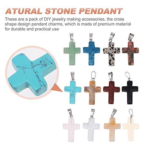 Artibetter 12Pcs Cross Pendant Natural Stone Cross Pendant Cross Gemstone Charms Colorful Cross Charm for DIY Jewelry Projects - Image 4