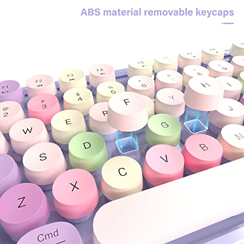 Ubotie Colorful Computer Wireless Keyboard Mouse Combos, Typewriter Flexible Keys Office Full-Sized Keyboard, 2.4Ghz Dropout-Free Connection And Optical Mouse (Purple-Colorful) #TOP5
