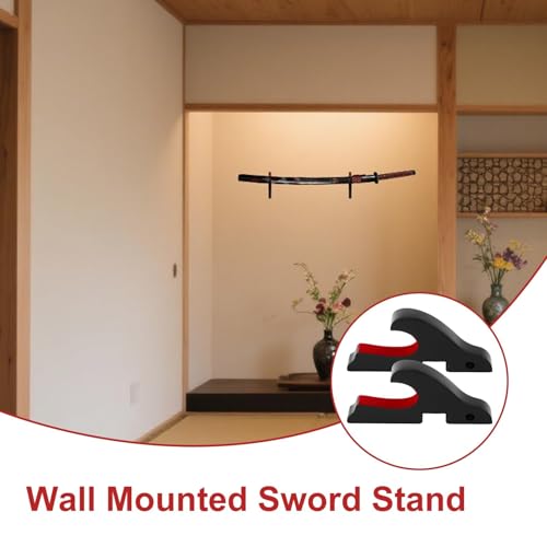 Katana Halterung Wand aus Holz Schwert Halter Wandhalterung Samuraischwert Schwerthalter Gepolstert con Samtgepolstert für Katana Lichtschwert Demon Slayer Cosplay Deko Schwerter inkl. Montageset