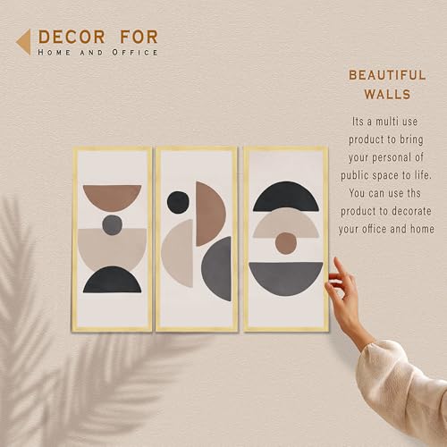 Image of PAINTINGMANTRA Abstract Geometric Framed Wall Art Set of 3 | Modern Boho Minimal Wall Decor |Engineered Wood Frame Art for Living Room, Bedroom & Office, 8.9x18.9 Inch