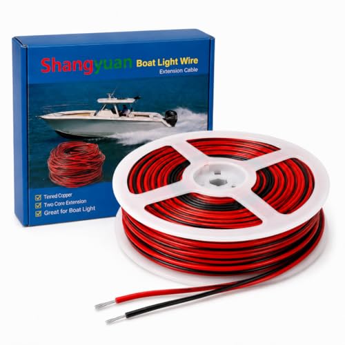 Shangyuan Boat Light Extension Cable Wire Cord for 3528 5050 5630 Led Strip Light Single Color, 66ft 22awg 2pin Wires for Pontoon Boat Kayak Stern Anchor Mast Courtesy Navigation Bow Marine Lights