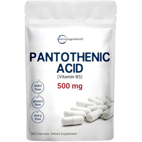Micro Ingredients Pantothenic Acid, 500mg Vitamin B5 Per Serving | 365 Caps