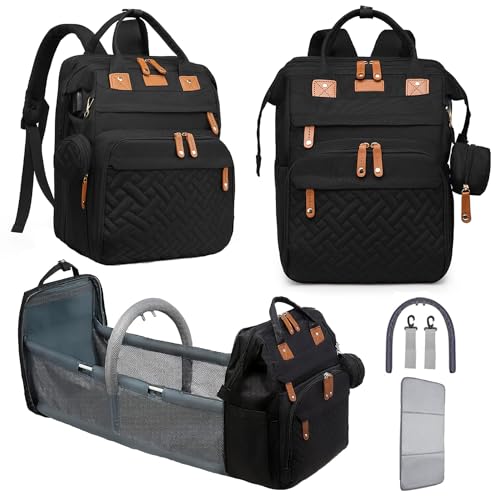 Image of ComfortLifePlus Diaper Bag Backpack with Changing Station, Portable Diaper Changing Pad, Large Capacity with USB Charging, Baby Shower Gifts (Black)