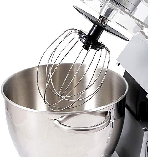 Close-up of the whisk attachment and stainless steel mixing bowl of the Emjoi Power Stand Mixer.