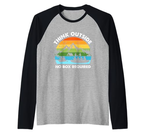 Think Outside, No Box Required Funny Camper Camping Lover Raglan Baseball Tee