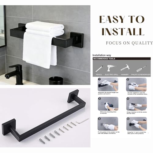 36 Inch Bathroom Towel Bar SUS304 Stainless Steel Matte Black Towel Holder Wall Mounted Heavy Duty Towel Rack Bathroom Towel Rod Modern Square Base Design(1, Matte Black, 36 Inch) by JORCEN - Used condition - Image 7