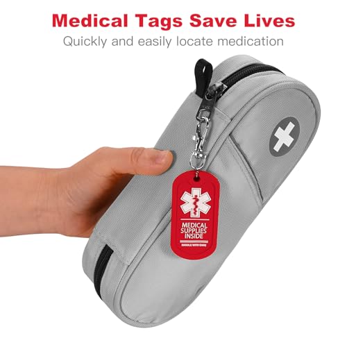 MEDMAX 2 Pack Medical Supplies Inside Tag, Handle with Care for Bags or Luggage Containing Medical Devices, Easy to Spot, Dual-Side Medical Alert Zipper Pull Bag Tags (Red)
